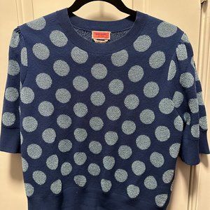 Kate Spade Short Puff Sleeve Sweater - Blue Polka Dots XL